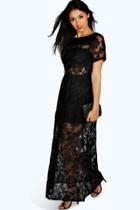 Boohoo Boutique Arabella Open Back Lace Maxi Dress Black