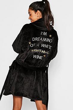 Boohoo White Wine Christmas Dressing Gown