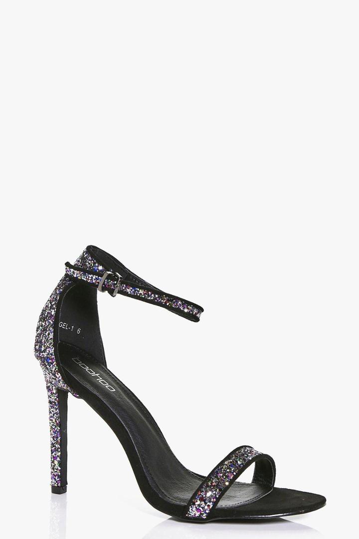 Boohoo Grace Glitter Two Part Sandal Black