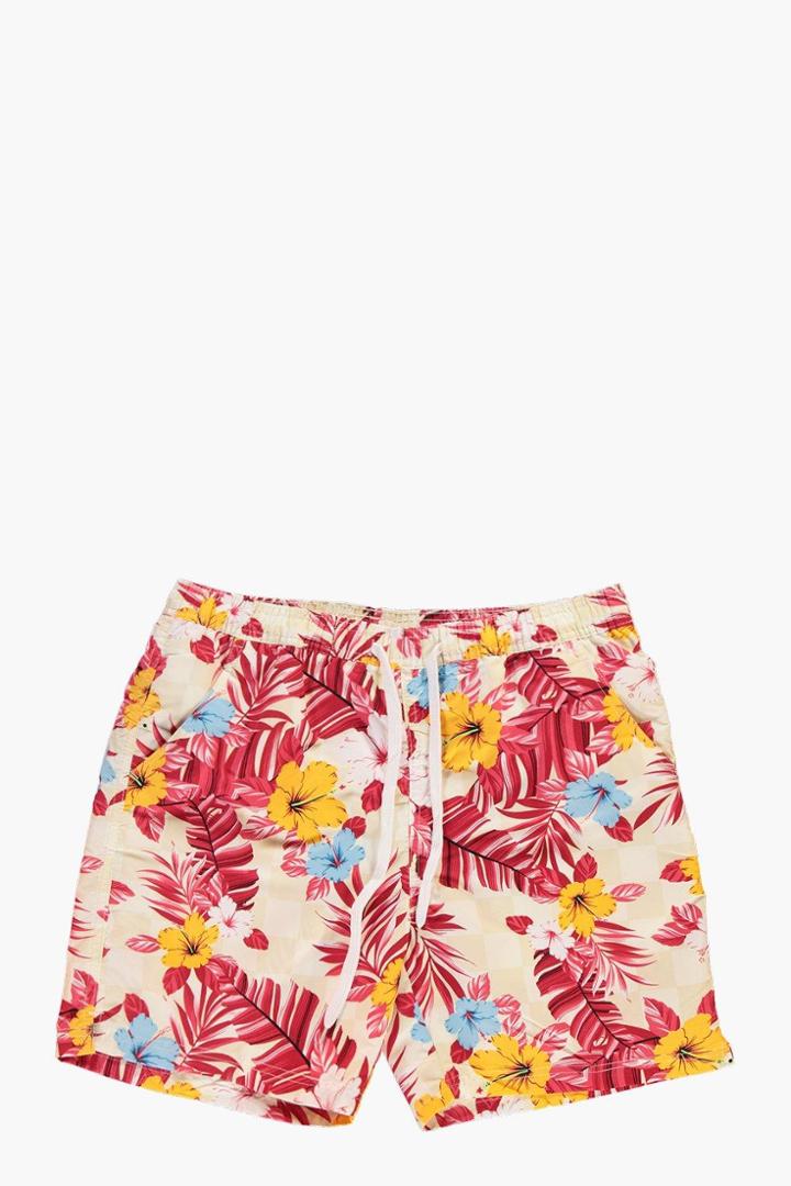 Boohoo Floral Print Swim Shorts Beige