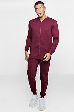Boohoo Man Embroidered Fleece Bomber Tracksuit
