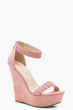 Boohoo Plaited Strap High Wedges