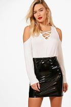 Boohoo Lola Cage Front Cold Shoulder Top