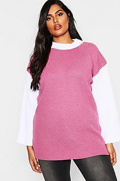 Boohoo Plus Colour Block High Neck Sweater