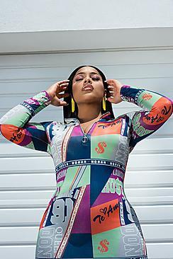 Boohoo Stefflon Don Varsity Print Zip Bodycon Dress