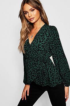 Boohoo Leopard Print Wrap Top
