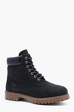 Boohoo Waxy Suede Real Leather Lace Up Boot