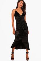 Boohoo Velvet Asymmetric Ruching Midaxi Dress