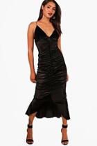 Boohoo Velvet Asymmetric Ruching Midaxi Dress