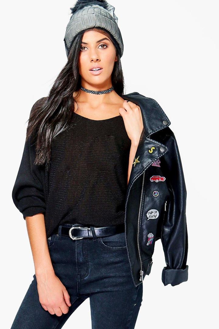 Boohoo Sarah Rib Knit Batwing Jumper Black