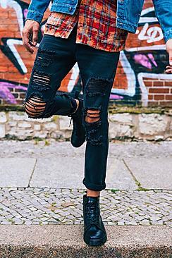 Boohoo Black Denim Skinny Fit Jeans With Extreme Back Rips