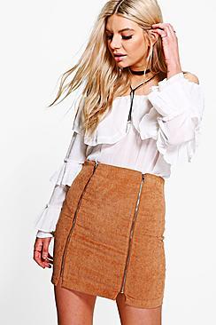 Boohoo Brea Double Zip Front Cord Mini Skirt