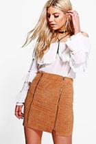 Boohoo Brea Double Zip Front Cord Mini Skirt