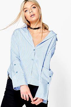 Boohoo Ellie Striped Contrast Cuff Shirt