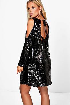 Boohoo Plus Cold Shoulder Sequin Dress