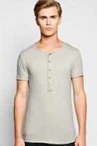 Boohoo Long Sleeve Grandad Neck T Shirt In Slub Knit Taupe