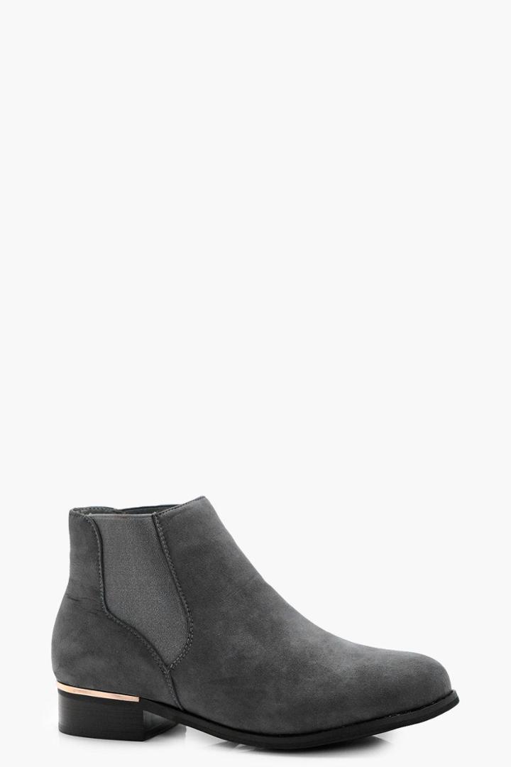 Boohoo Evie Metallic Insert Flat Chelsea Boot Grey