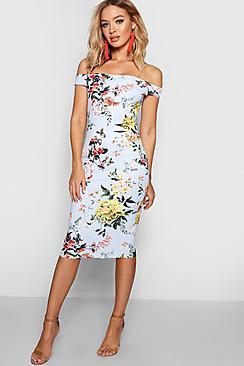 Boohoo Amelia Floral Off The Shoulder Midi Dress