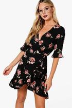 Boohoo Indiana Floral Woven Wrap Front Tea Dress