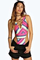 Boohoo Ruby Tie Cut Out Side Geo Print Disco Body Multi