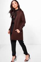 Boohoo Phoebe Mid Length Open Front Cardigan Chocolate