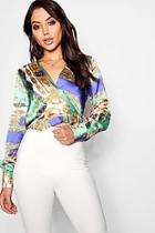 Boohoo Emily Scarf Print Tie Front Crop