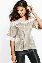 Boohoo Darcy Metallic Cleated Cold Shoulder Top