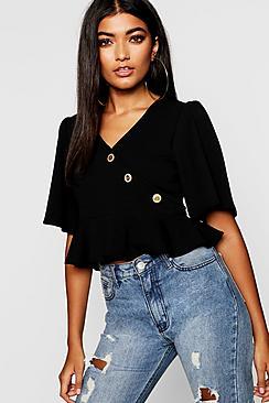 Boohoo Wrap Front Button Detail Top