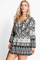 Boohoo Plus Casey Ethnic Printed Playsuit