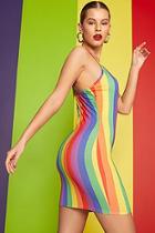 Boohoo Lucy Rainbow Stripe O-ring Dress