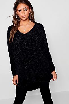 Boohoo Oversized V-neck Feather Knit Jumper