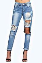 Boohoo Sara Relaxed Fit Open Knee Boyfriend Jeans