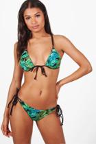 Boohoo Sydney Palm Print Back Detail Triangle Bikini Green