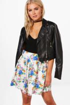Boohoo Kayla Floral Box Pleat Skater Skirt Ivory