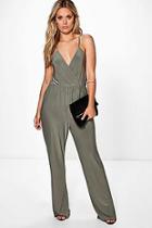 Boohoo Plus Strappy Wrap Front Jumpsuit