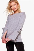 Boohoo Georgia Oversized Tie Sleeve Knitted Jumper Grey