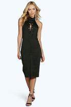 Boohoo Hannah High Neck Tie Detail Midi Dress