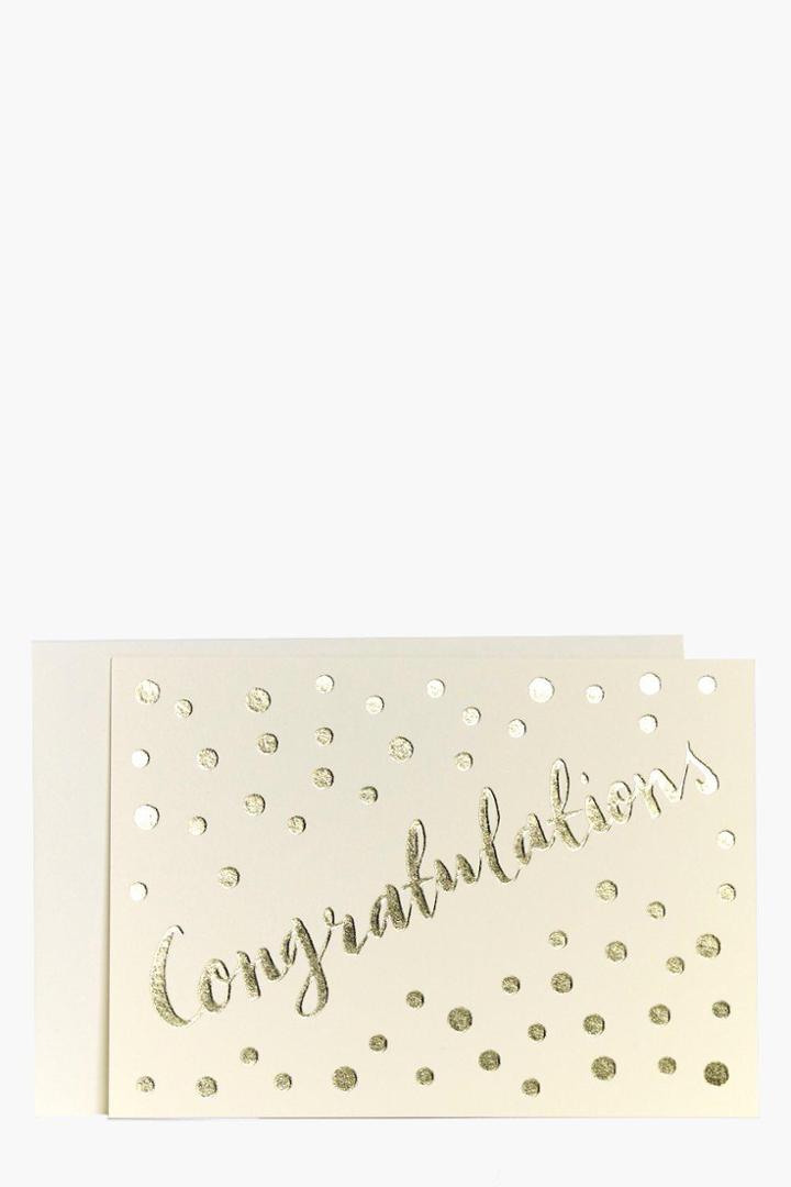 Boohoo Foiled Metallic Congratulations Card Cream