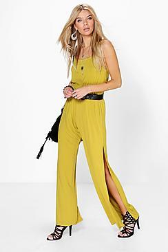 Boohoo Ruth Split Leg Strappy Jumpsuit