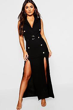 Boohoo Belted Maxi Split Blazer Dress