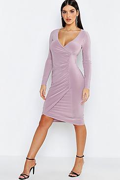 Boohoo Ruched Detail Wrap Midi Dress