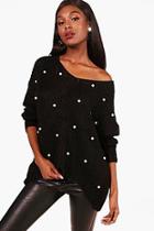 Boohoo Alicia Oversized Pearl Detail V Neck Jumper