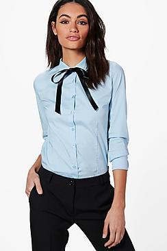 Boohoo Christina Tie Neck Shirt