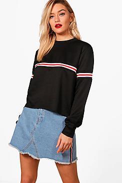 Boohoo Sally Sports Rib Stripe Crop Sweat