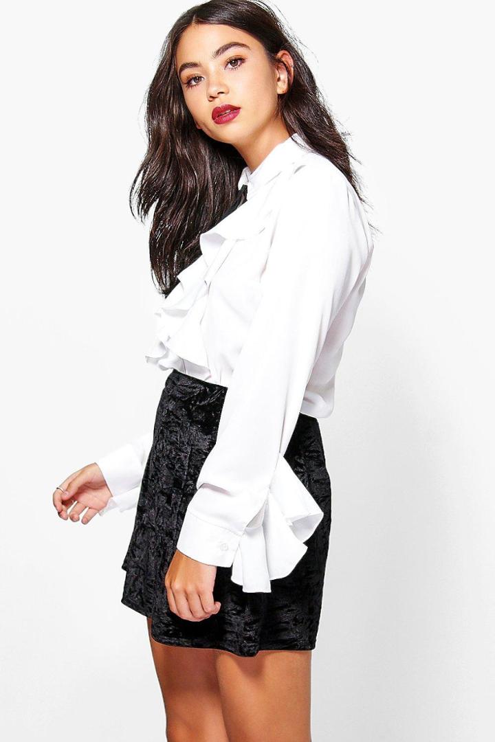 Boohoo Lauren Ruffle Tie Neck Blouse White