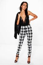 Boohoo Brea Large Mono Dogtooth Stretch Skinny Trousers Black