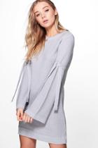 Boohoo Lexi Tie Detail Wide Sleeve Jumper Dress Silver