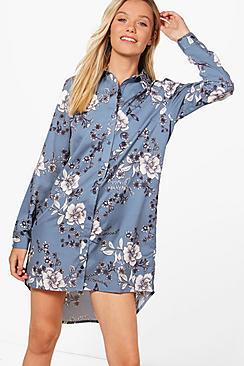Boohoo Freya Floral Printed Shirt Dress