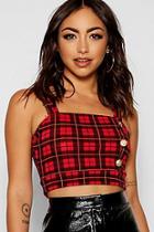Boohoo Knitted Square Neck Check Crop Top