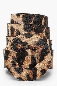 Boohoo Leopard Circle Buckle Belt